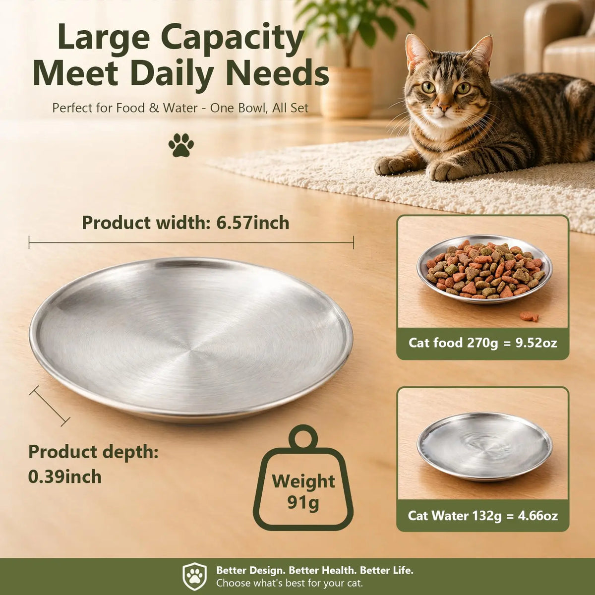 ChefBee Stainless Steel Whisker Friendly Shallow Cat Food Bowls