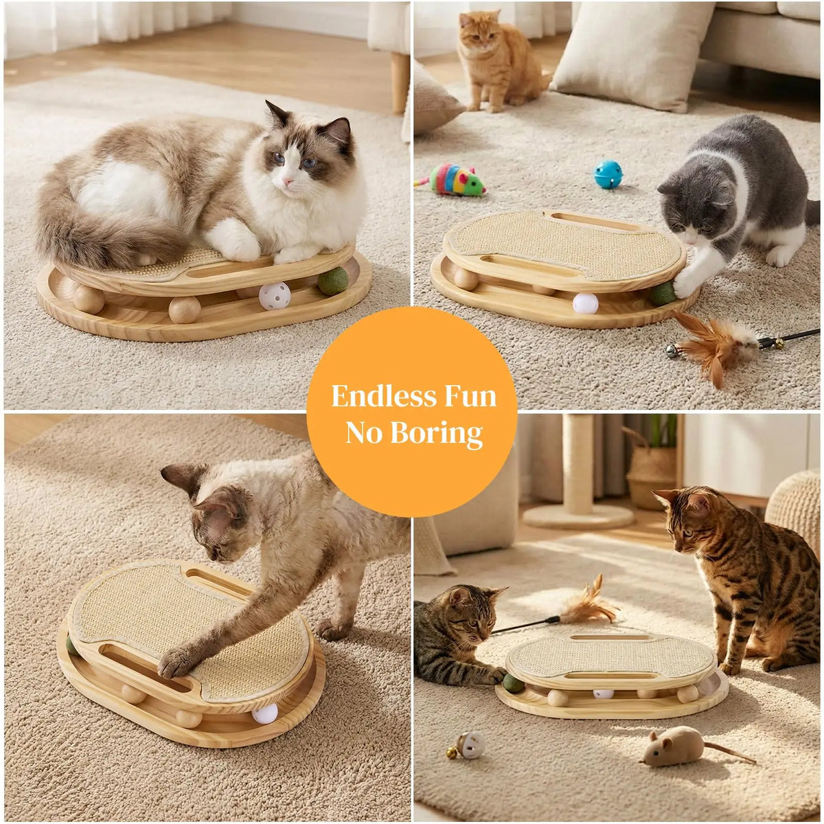 Cat Scratcher With Ball Track And Natural Sisal Pad