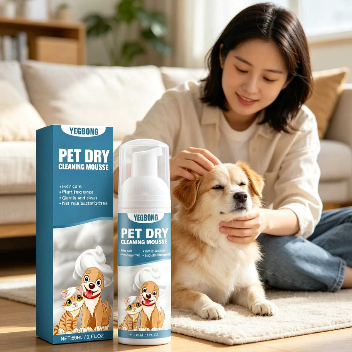 YEGBONG Pet Dry Shampoo Mousse For Gentle Cleansing Odor Removal