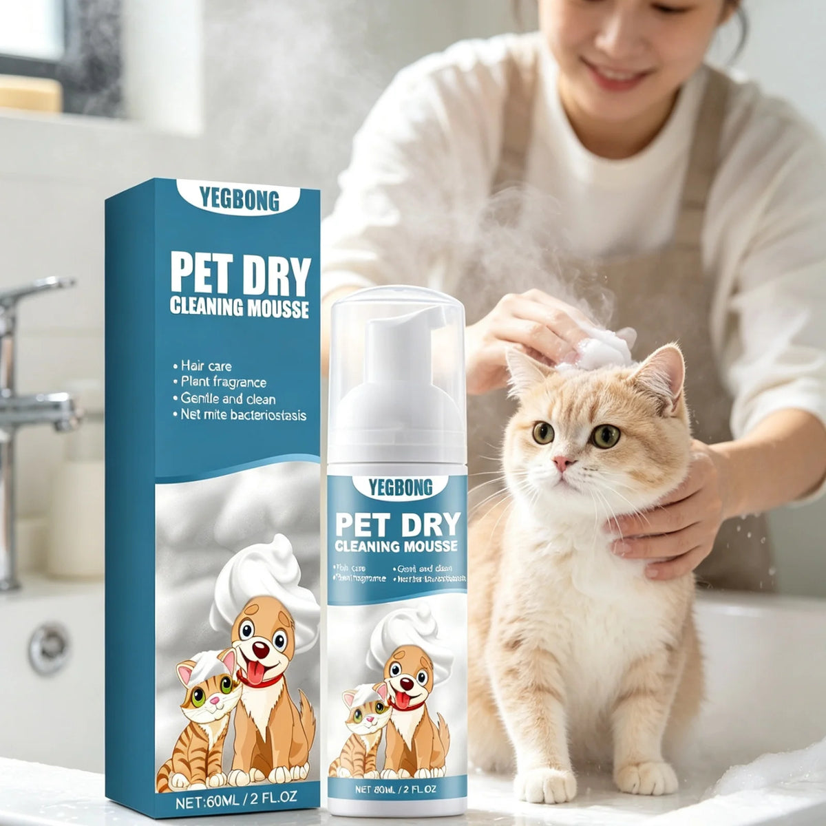 YEGBONG Pet Dry Shampoo Mousse For Gentle Cleansing Odor Removal