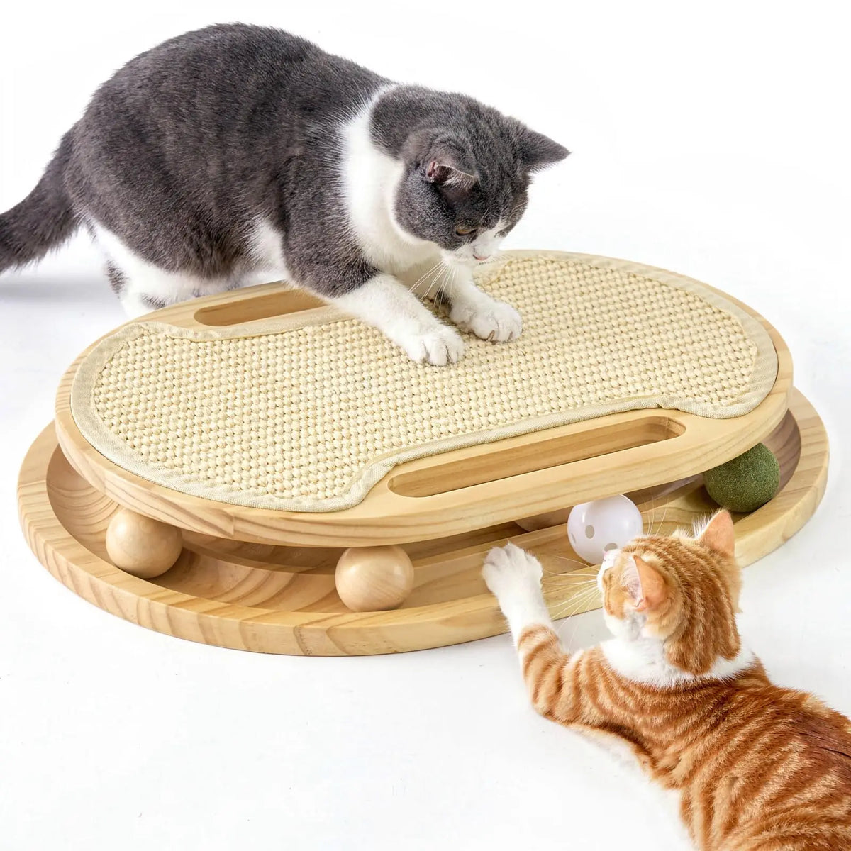 Cat Scratcher With Ball Track And Natural Sisal Pad