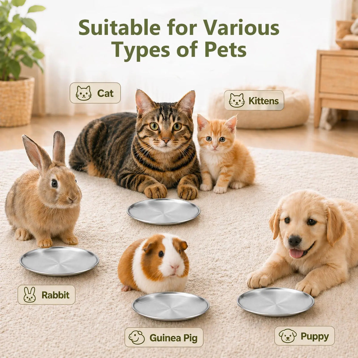ChefBee Stainless Steel Whisker Friendly Shallow Cat Food Bowls