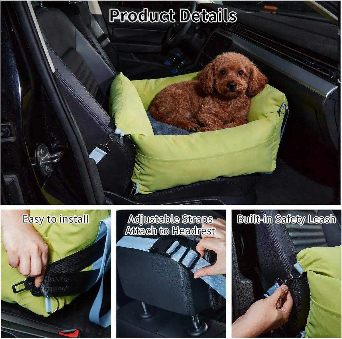 HiMISS Waterproof Elevated Dog Car Seat Booster With Safety Tether
