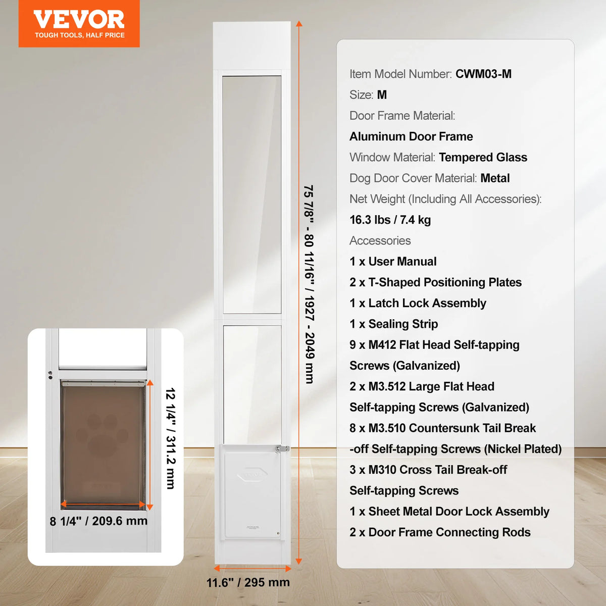 SucceBuy Adjustable Sliding Glass Door Pet Door For Dogs