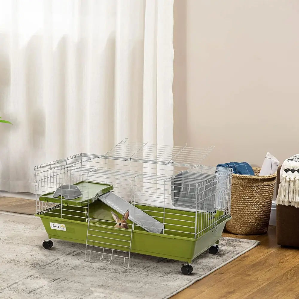 Rolling Small Animal Cage With Hay Feeder And Water Bottle