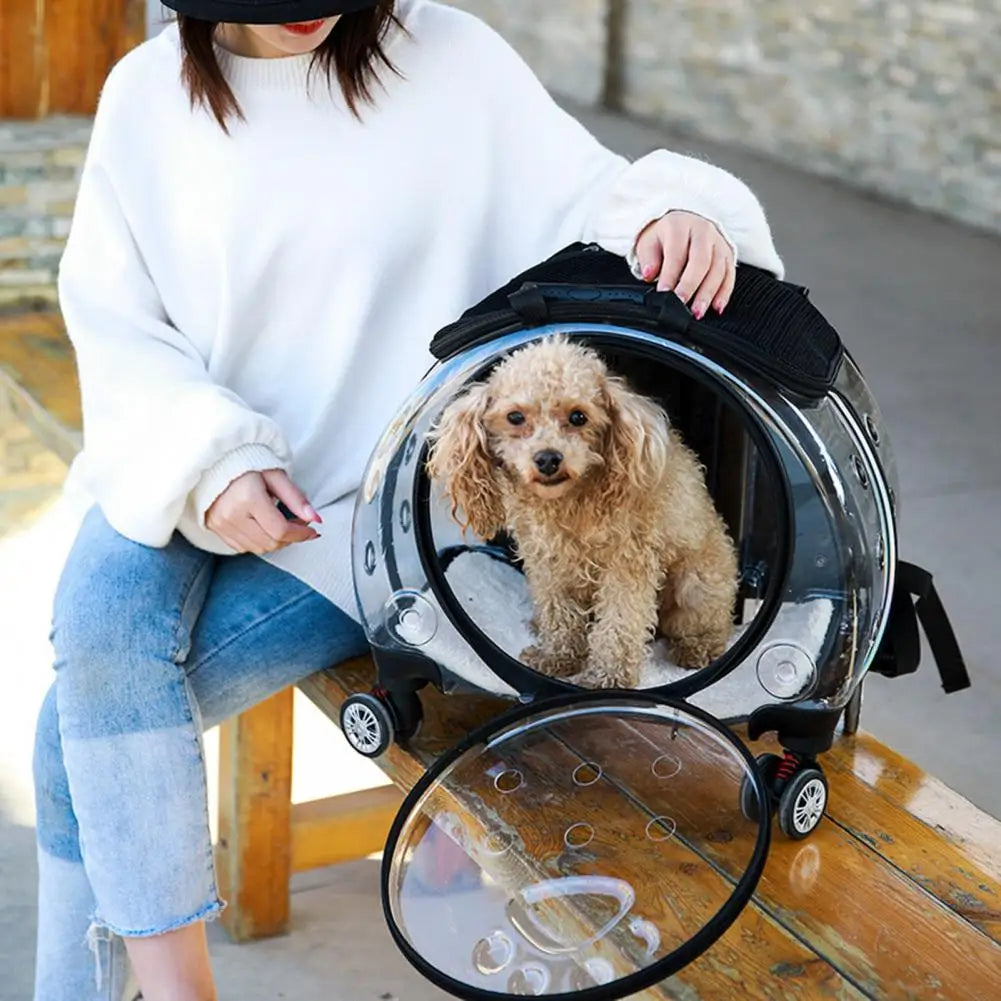 Pet Trolley Carrier Backpack With Clear Ventilation And Silent Wheels