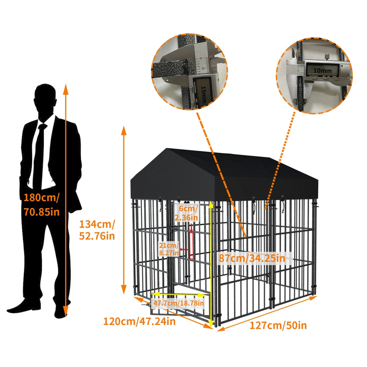 Heavy Duty Outdoor Metal Dog Kennel With Protective Roof