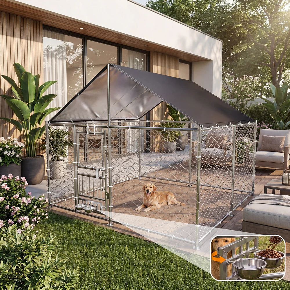 Outdoor Dog Kennel With Dual Opening Doors And Waterproof Roof