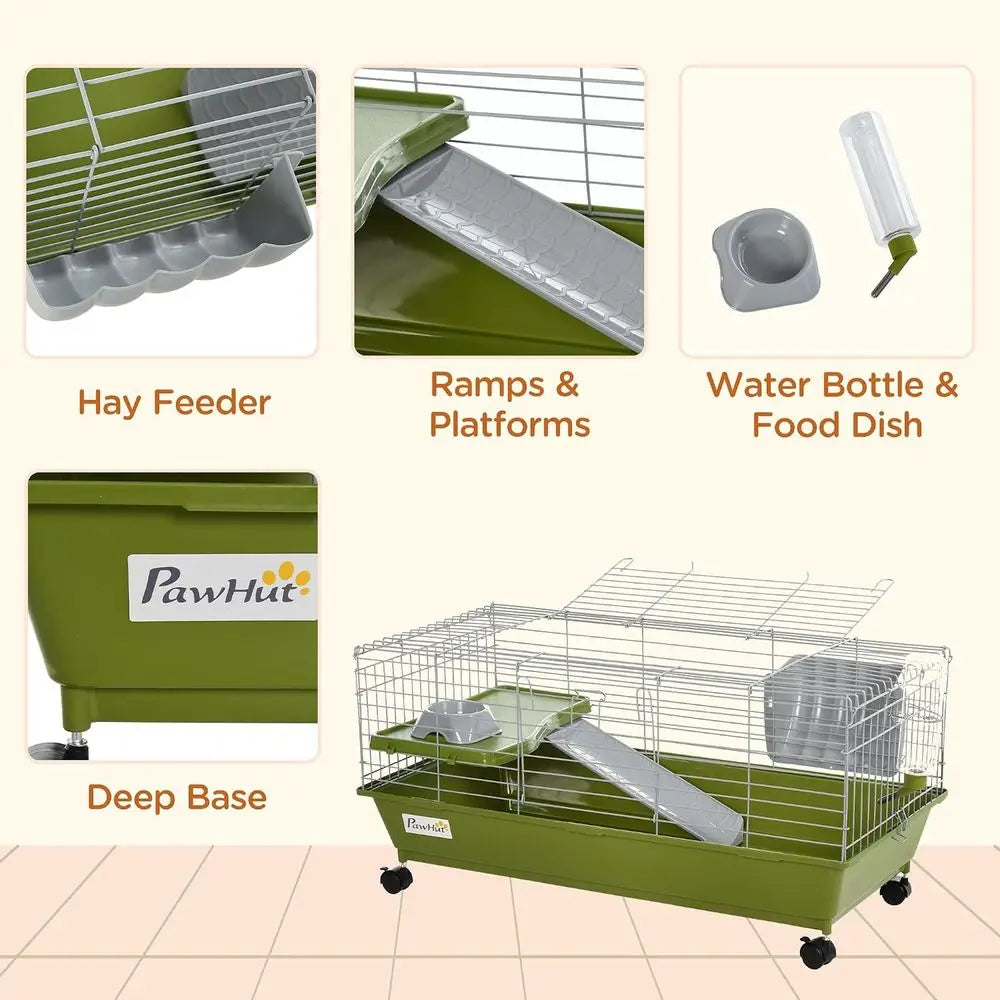 Rolling Small Animal Cage With Hay Feeder And Water Bottle