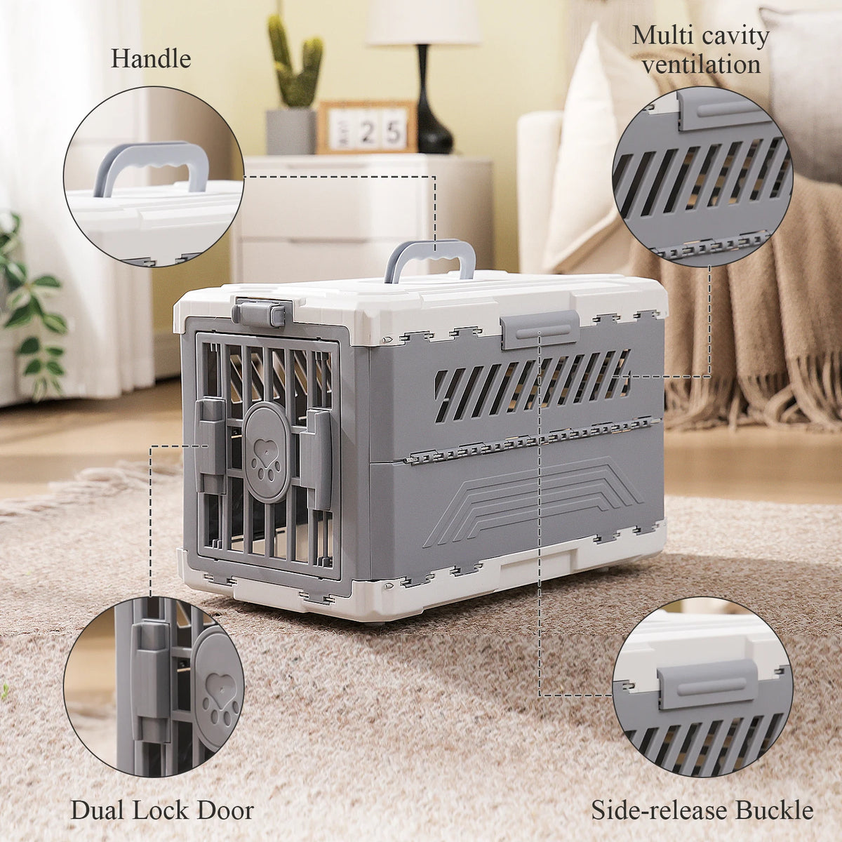 PAWZ Road Foldable Pet Carrier Travel Crate With Secure Lock Door