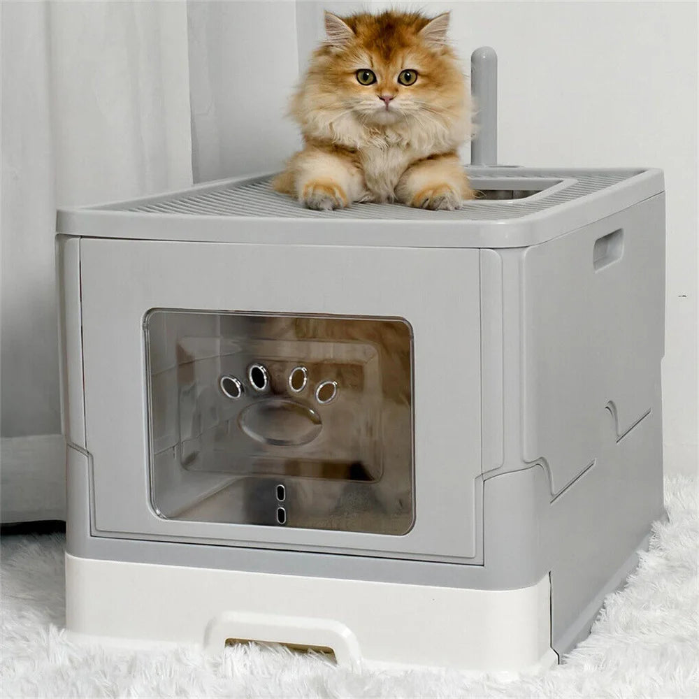 Enclosed Splashproof Cat Litter Box With Easy Cleaning Tray