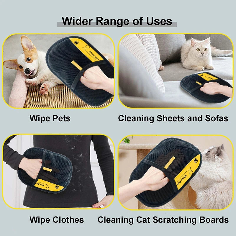 Reusable Pet Hair Remover Gloves With Lint Roller Grooming Tool