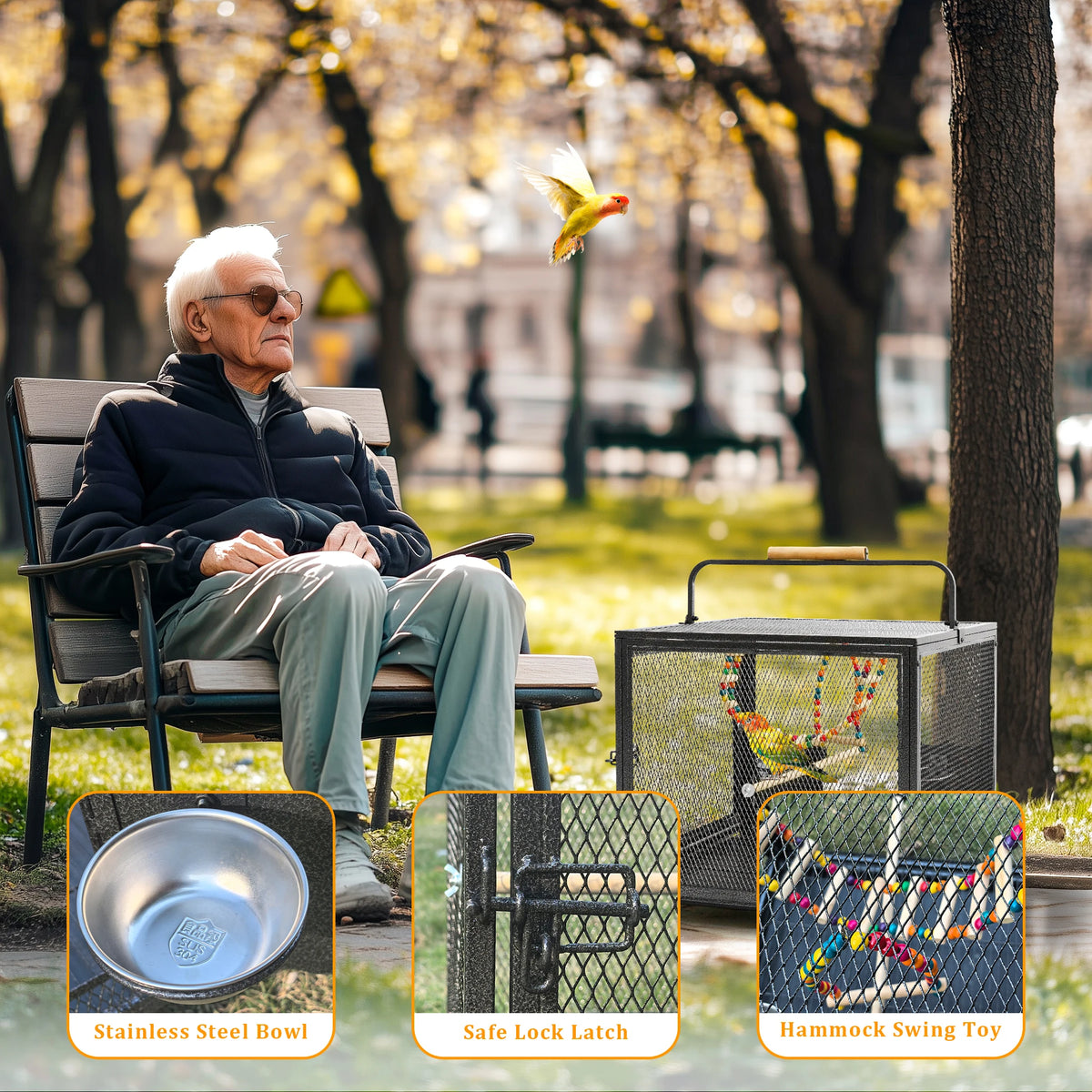 Metal Bird Cage For Parakeets With Stand, Perches And Swing