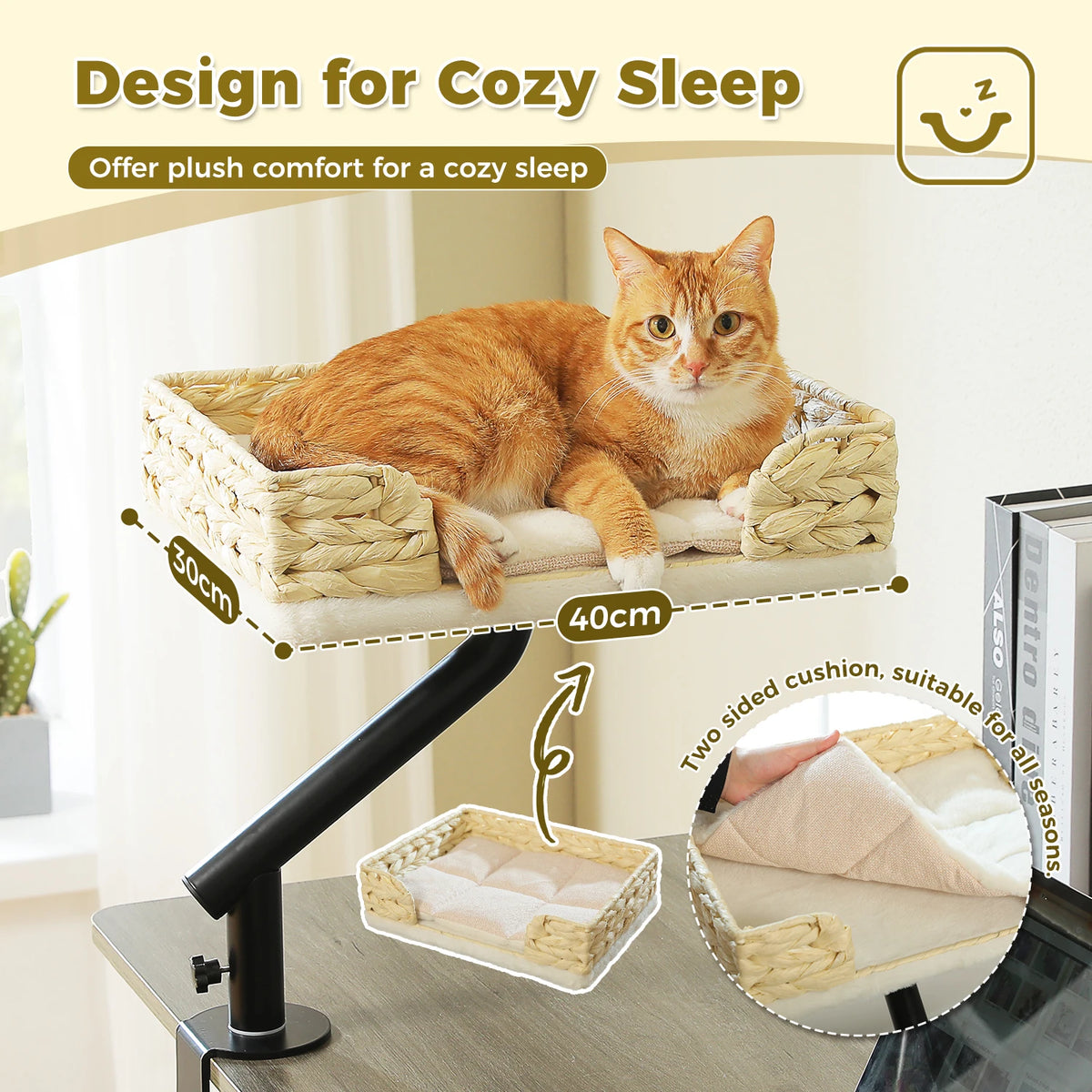 PAWZ Road Rotatable Cat Desk Bed Adjustable Plush Hammock for Indoor Cats