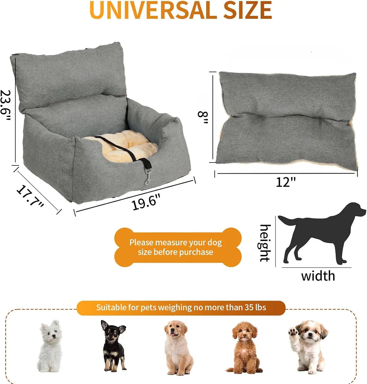 HiMISS Elevated Dog Car Booster Seat Bed With Safety Tether