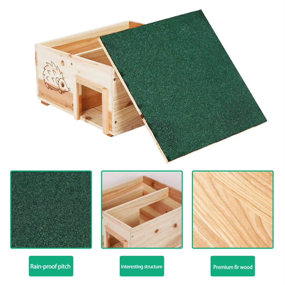 Wooden Hedgehog House With Removable Roof Predator Proof Shelter Box