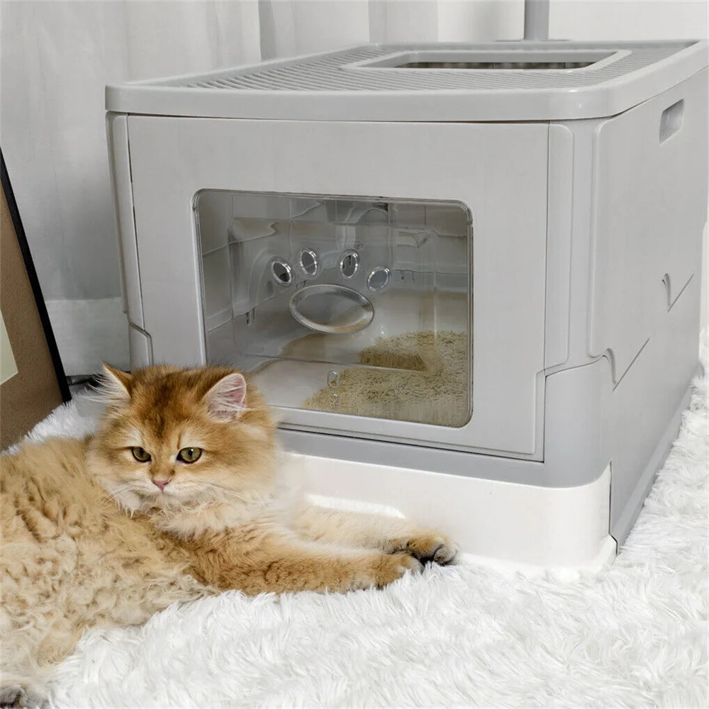 Enclosed Splashproof Cat Litter Box With Easy Cleaning Tray