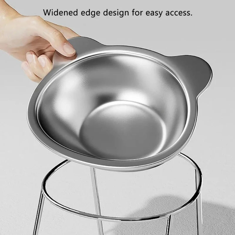 Elevated Stainless Steel Cat Bowl With Tilted Neck Guard