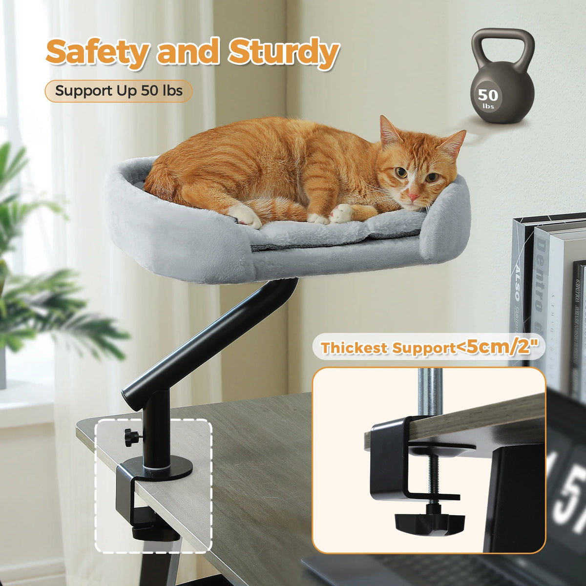 PAWZ Road Rotatable Cat Desk Bed Adjustable Plush Hammock for Indoor Cats
