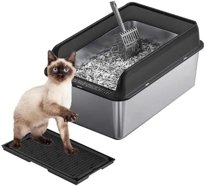 Garvee Stainless Steel Covered Cat Litter Box With Double Filter