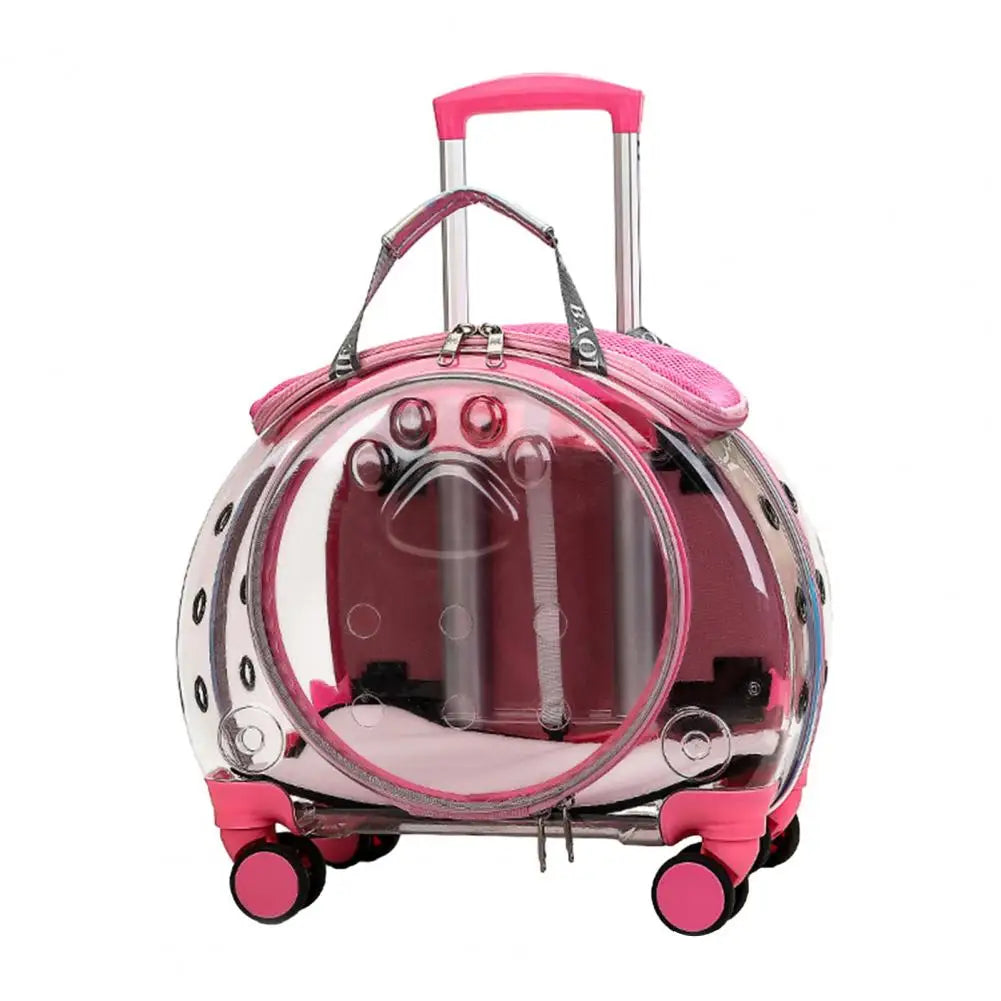 Pet Trolley Carrier Backpack With Clear Ventilation And Silent Wheels