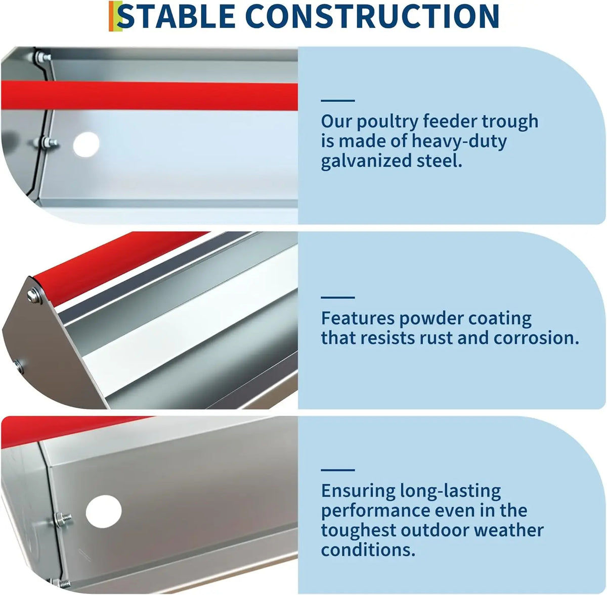HiMISS Galvanized Steel Poultry Feeding Trough With Drainage Holes