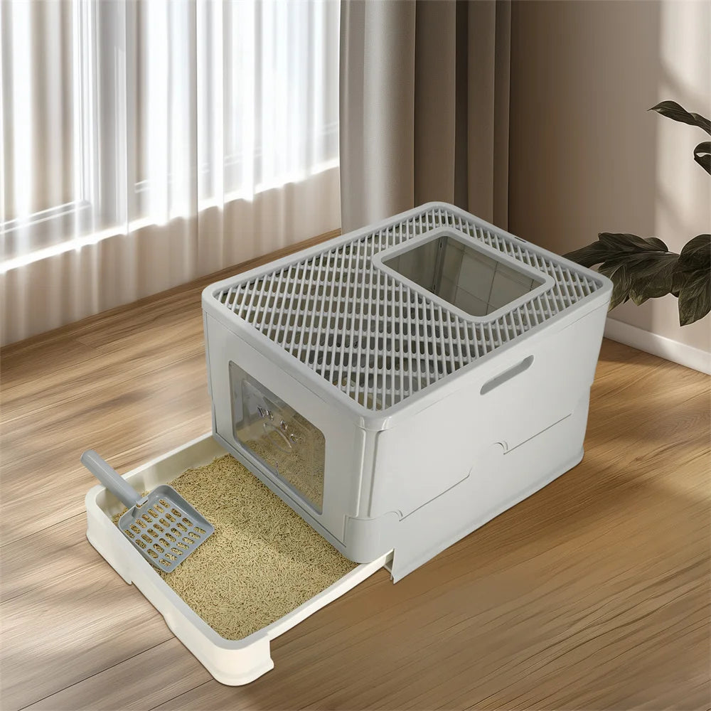 Enclosed Splashproof Cat Litter Box With Easy Cleaning Tray