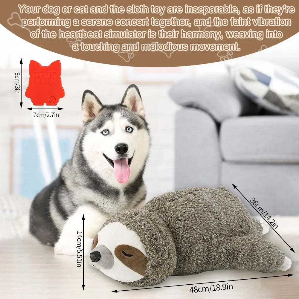 Heartbeat Puppy Sloth Plush Dog Toy for Calming Comfort