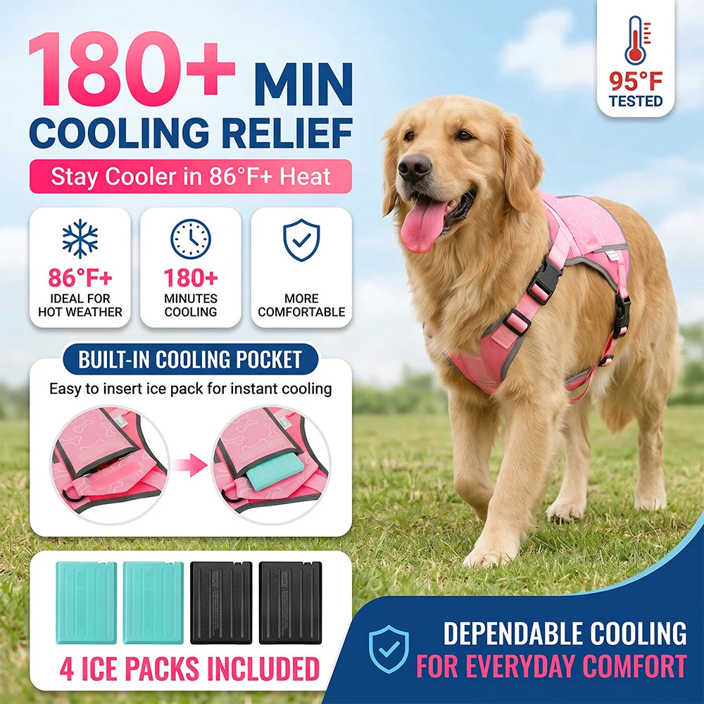 Cooling Vest For Dogs With Replaceable Freezer Cooling Packs