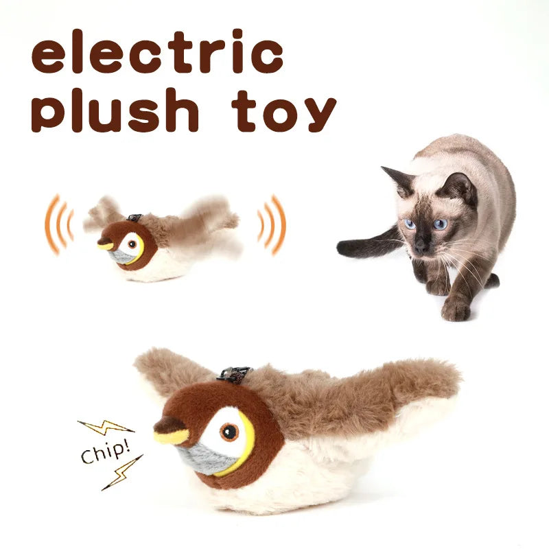 Interactive Plush Bird Cat Toy With Touch Activated Chirping Motion