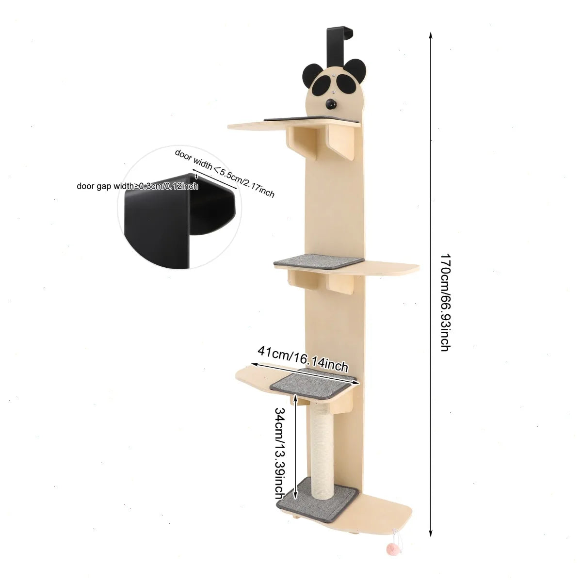 Door Hanging Cat Tree With Four Tiers And Scratching Board