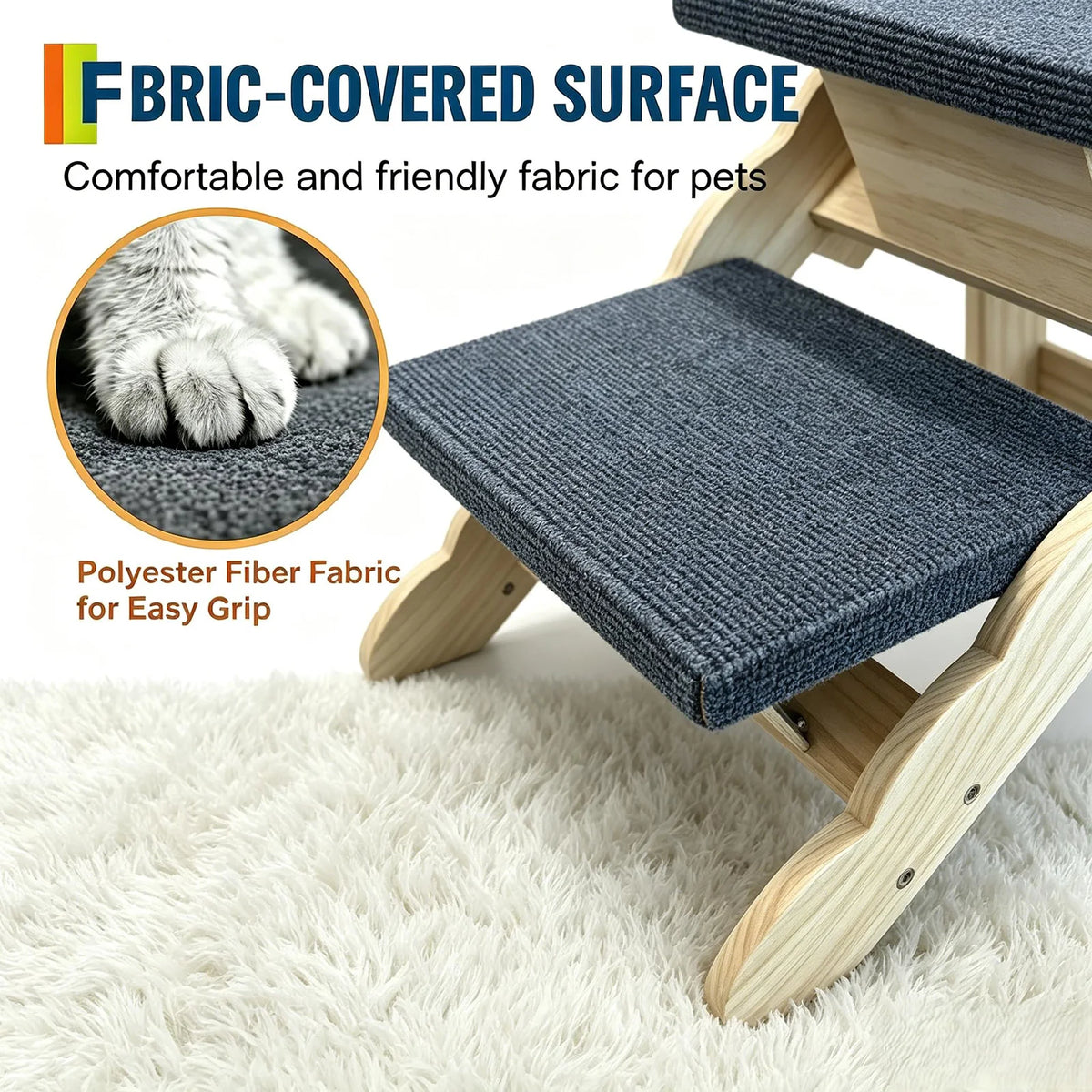 HiMISS Wooden Pet Stairs and Folding Dog Ramp for Beds