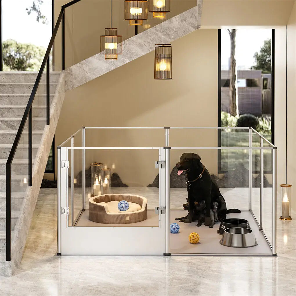 BINGOPAW Acrylic Pet Playpen With Waterproof Floor Pad