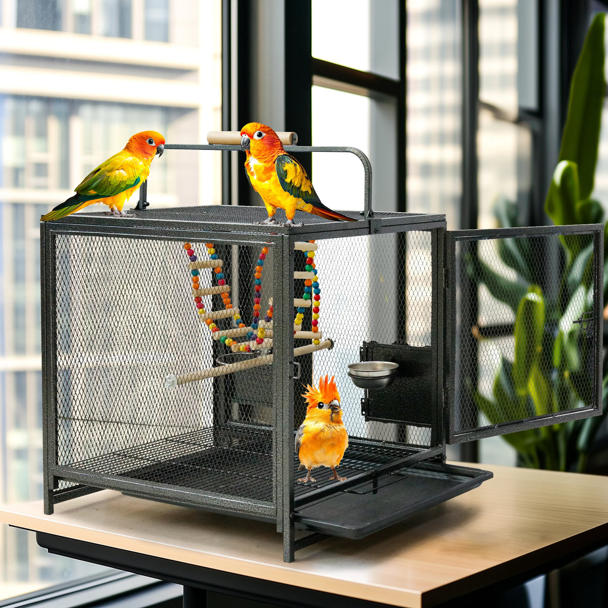 Metal Bird Cage For Parakeets With Stand, Perches And Swing