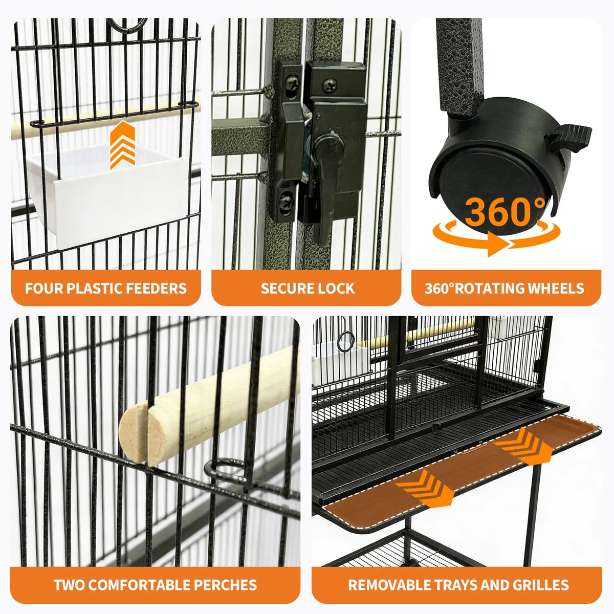 HiMISS Large Bird Cage With Rolling Stand And Storage Shelf
