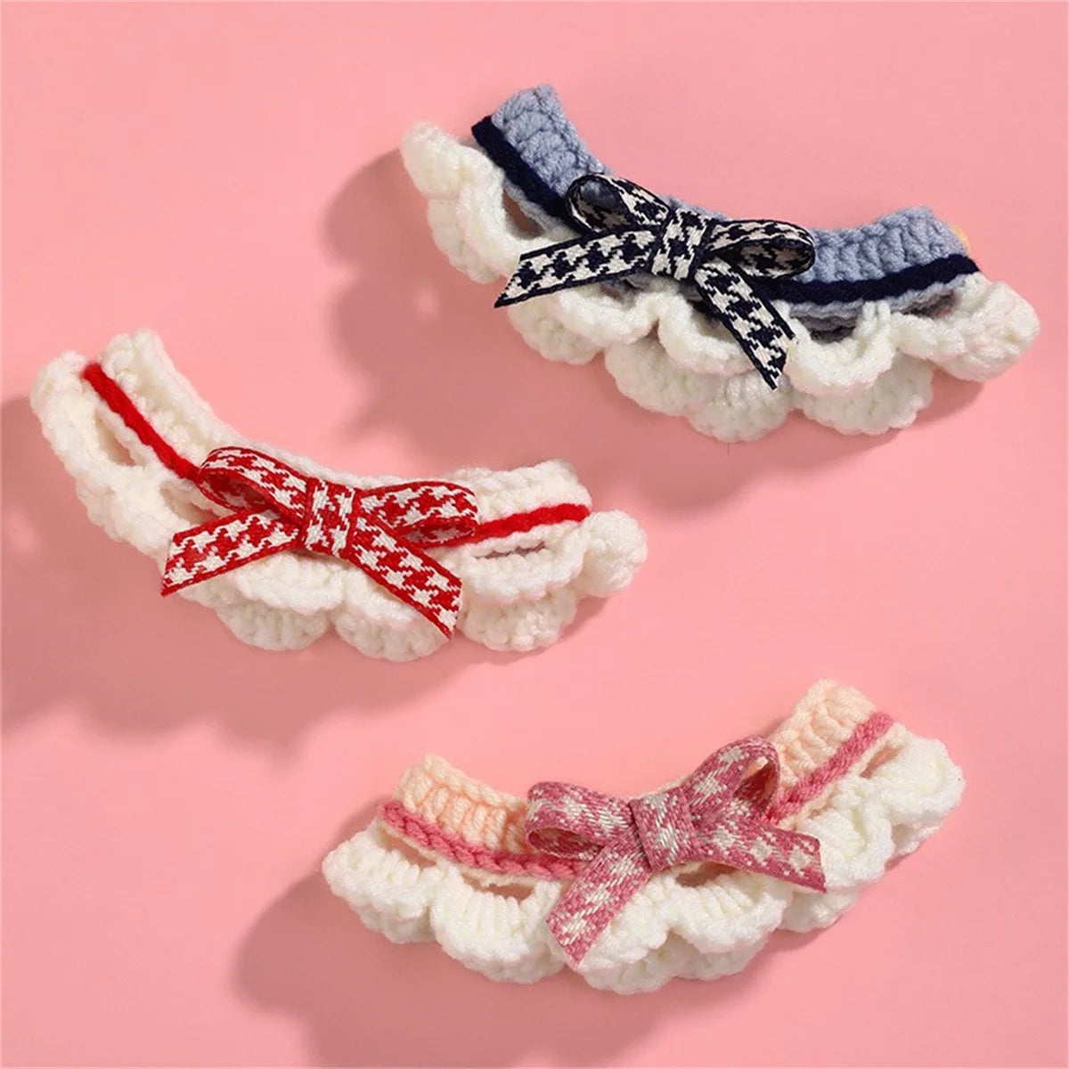 Hand Knitted Bow Knot Lace Pet Collar And Towel Set