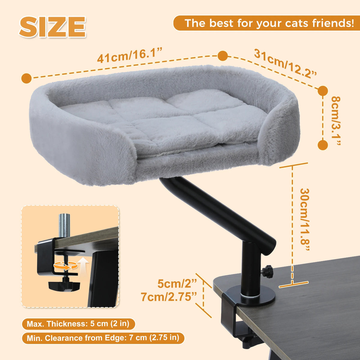 PAWZ Road Rotatable Cat Desk Bed Adjustable Plush Hammock for Indoor Cats