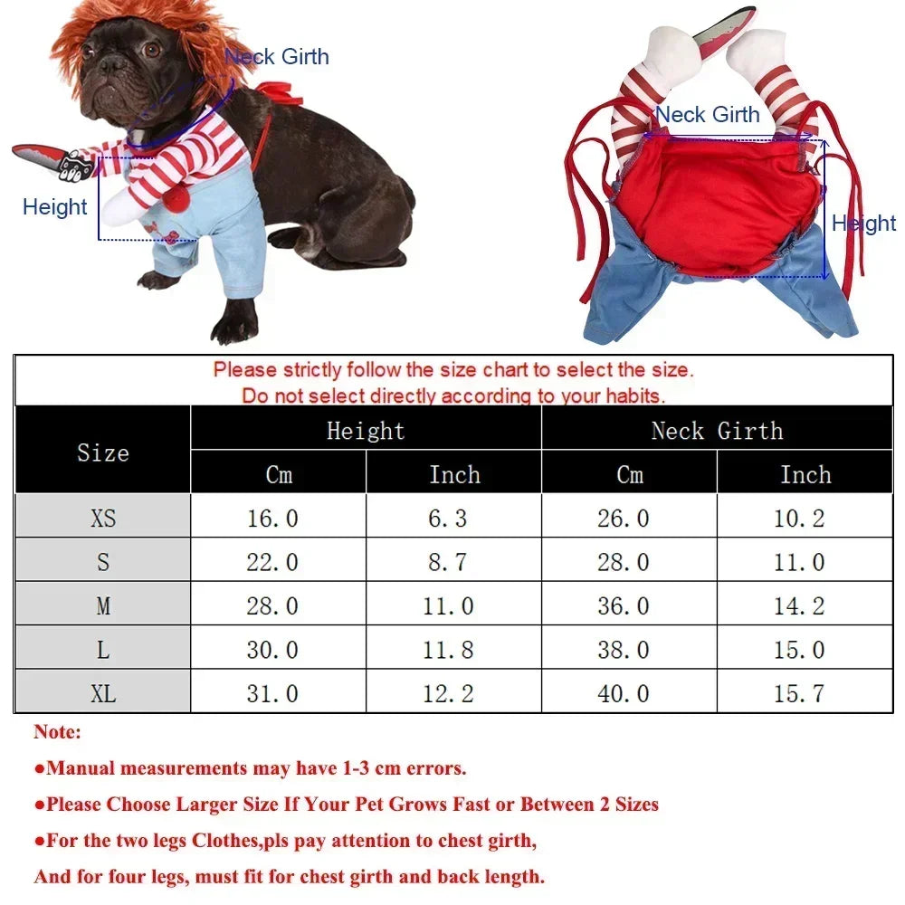 Halloween Chucky Doll Costume Outfit for Dogs and Cats