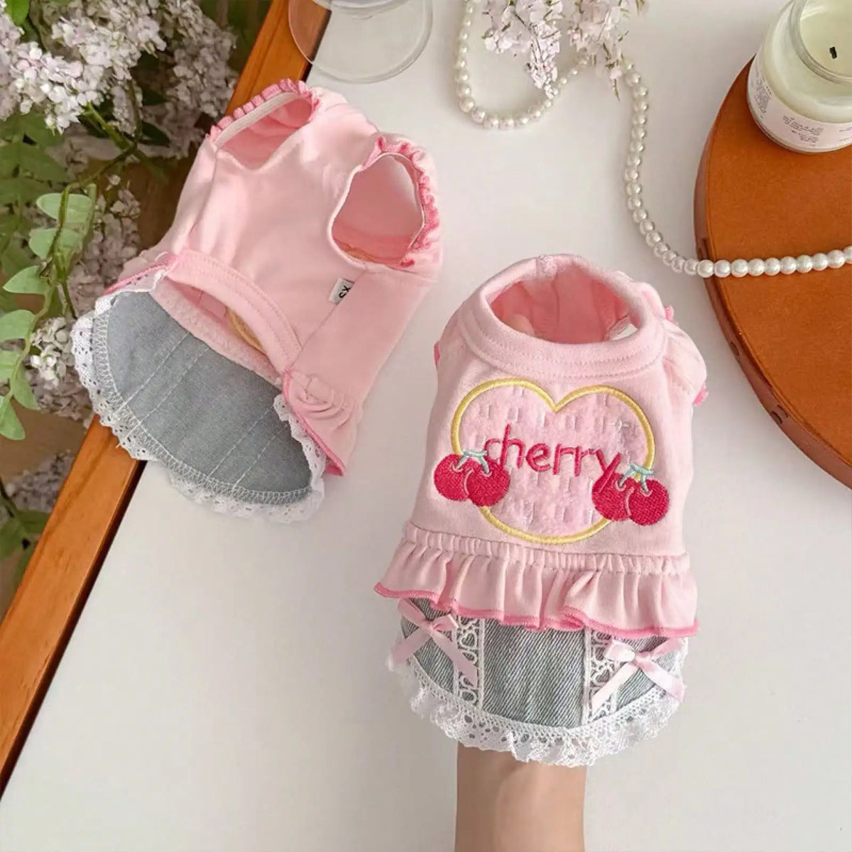 Dog Denim Skirt Vest Outfit for Walking and Outdoor Wear