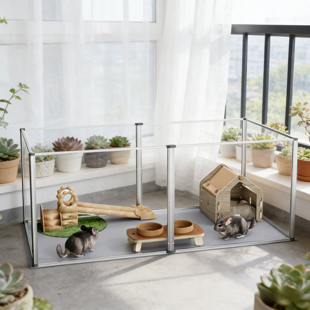 Clear Acrylic Pet Playpen With Waterproof Floor Pad for Small Animals