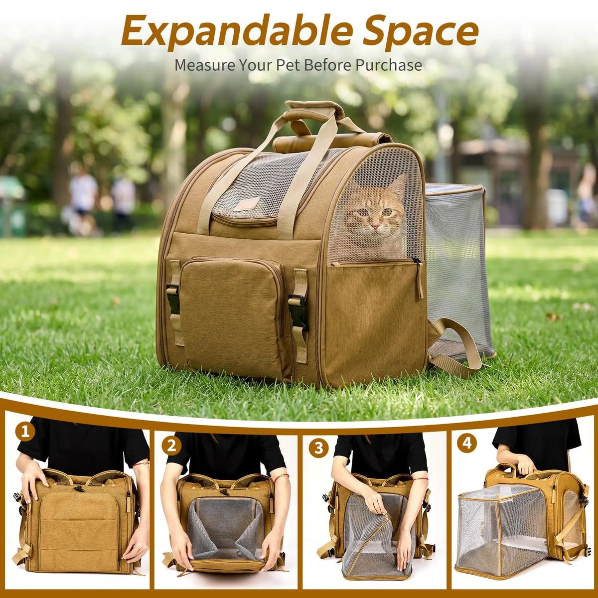 Expandable Cat Carrier Backpack With Breathable Mesh Travel Design