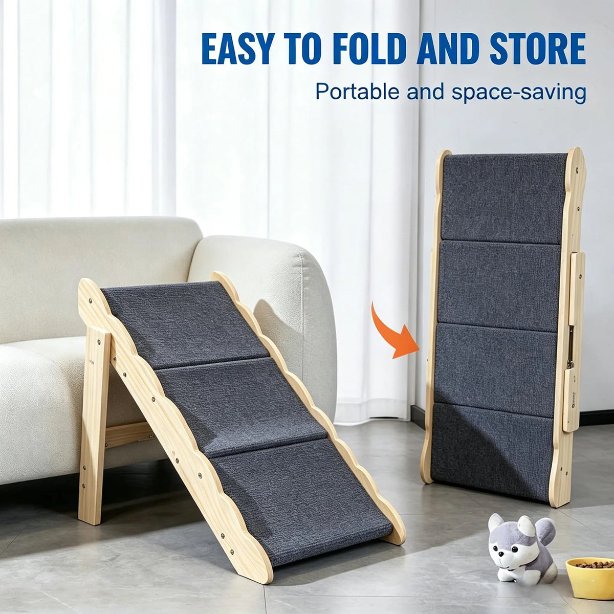 HiMISS Wooden Pet Stairs Folding Dog Ramp Indoor Safety Assistant