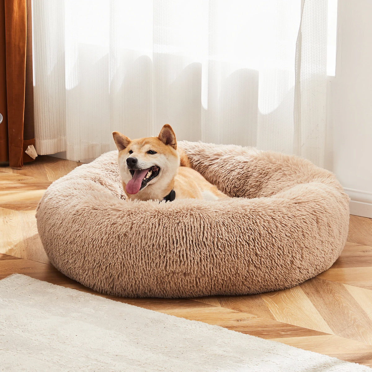 JHK Washable Plush Calming Round Dog Bed for Comfort