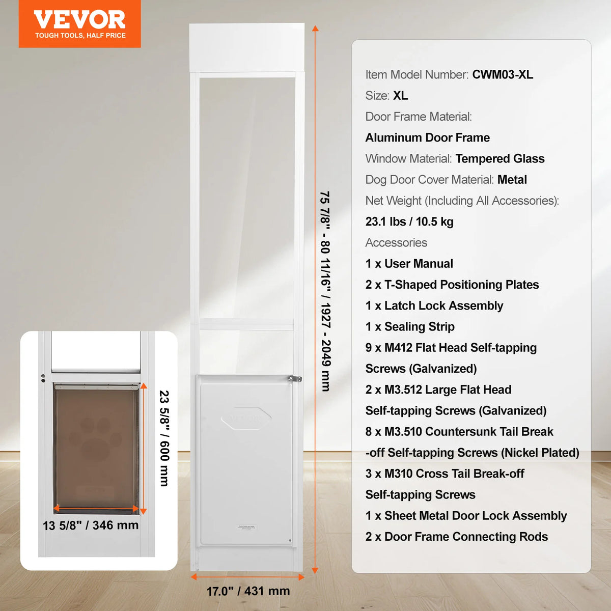SucceBuy Adjustable Sliding Glass Door Pet Door For Dogs