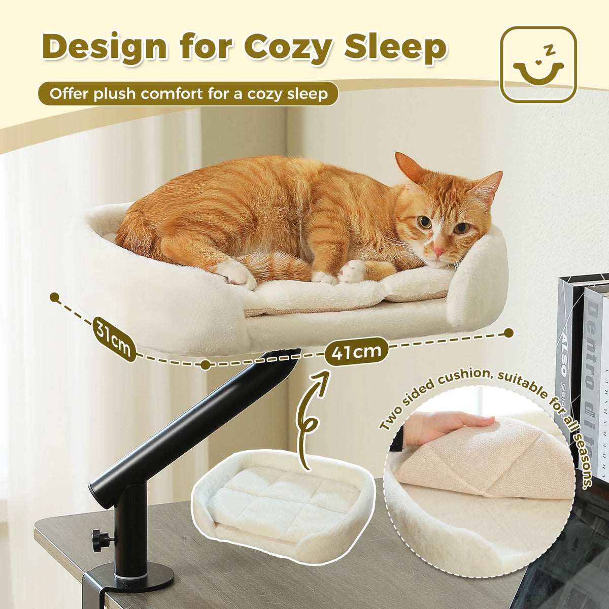 PAWZ Road Rotatable Cat Desk Bed Adjustable Plush Hammock for Indoor Cats