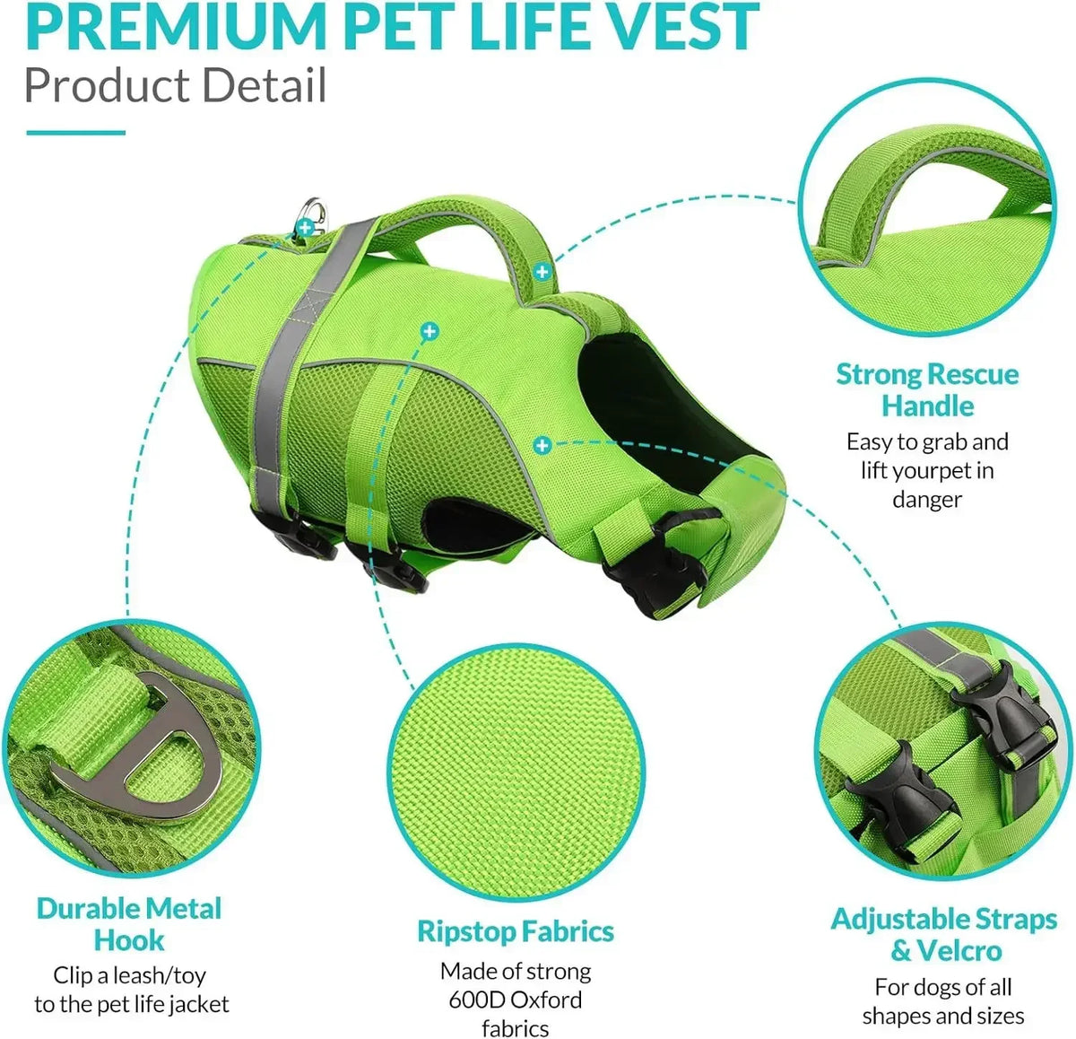 Durable Mesh Dog Life Jacket With Reflective Rescue Handle