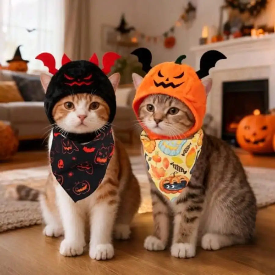 Halloween Pet Costume Set With Pumpkin, Bat And Festive Scarves