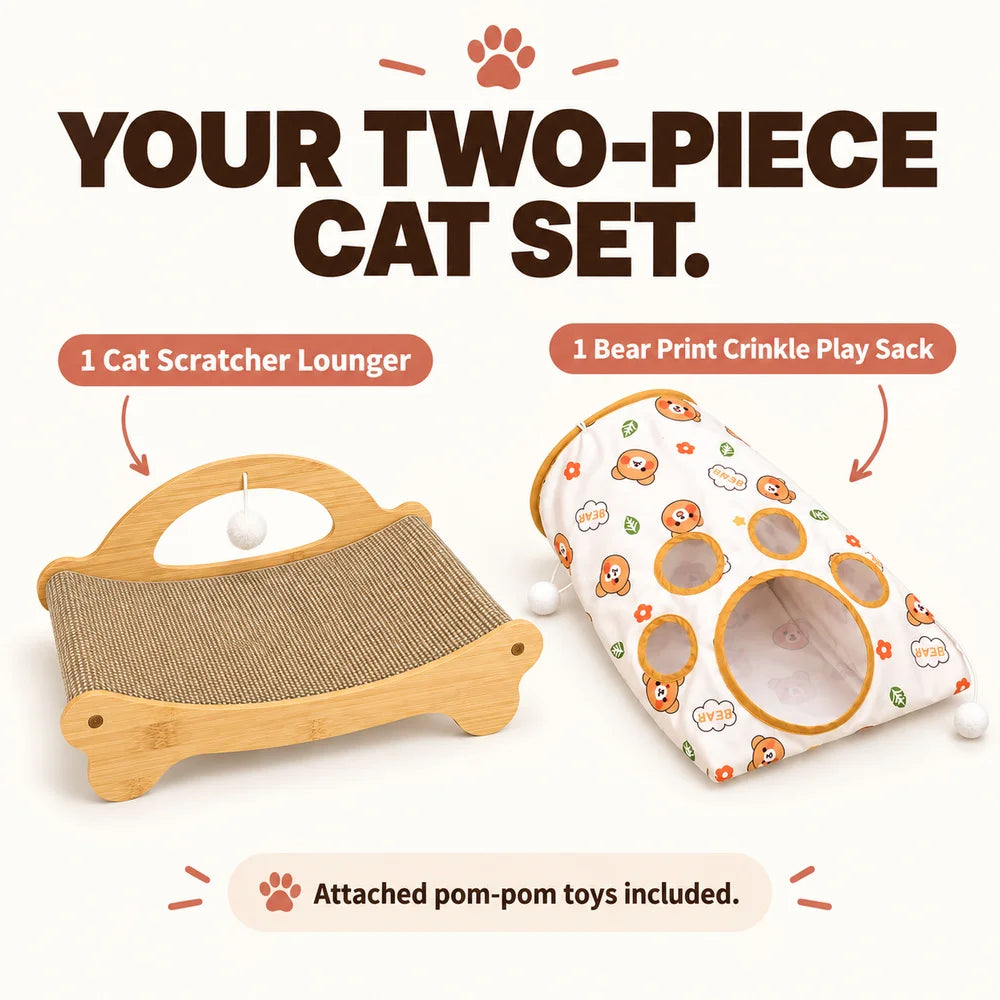 Zoe Cat Scratcher Lounger With Crinkle Tunnel And Hanging Toys
