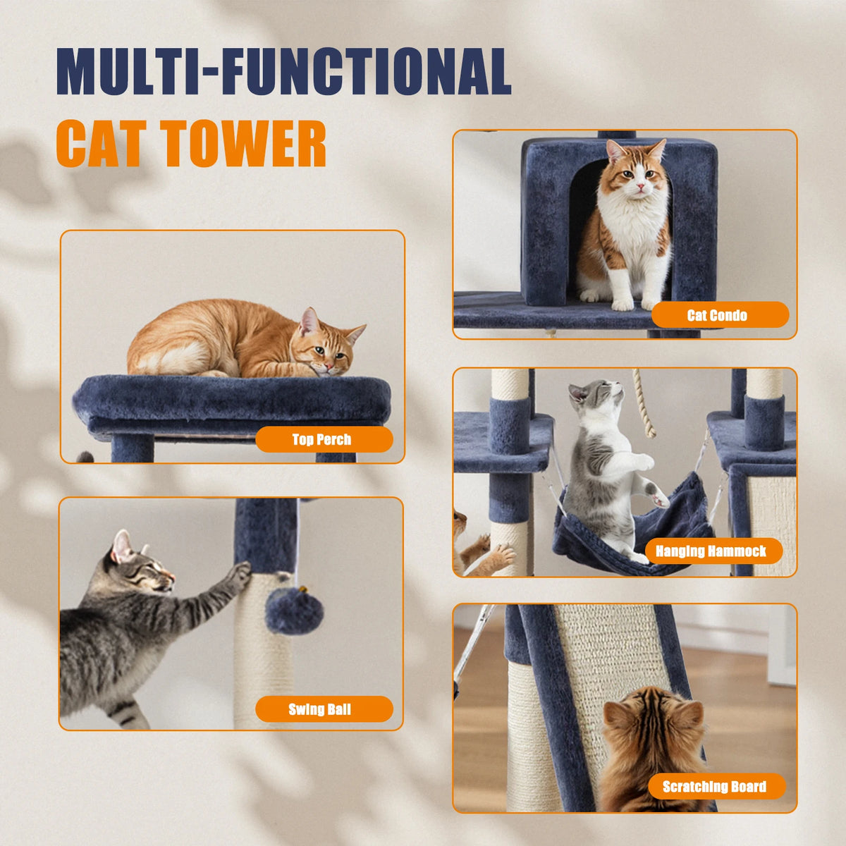 JHK Cat Tree With Multiple Levels And Scratching Posts