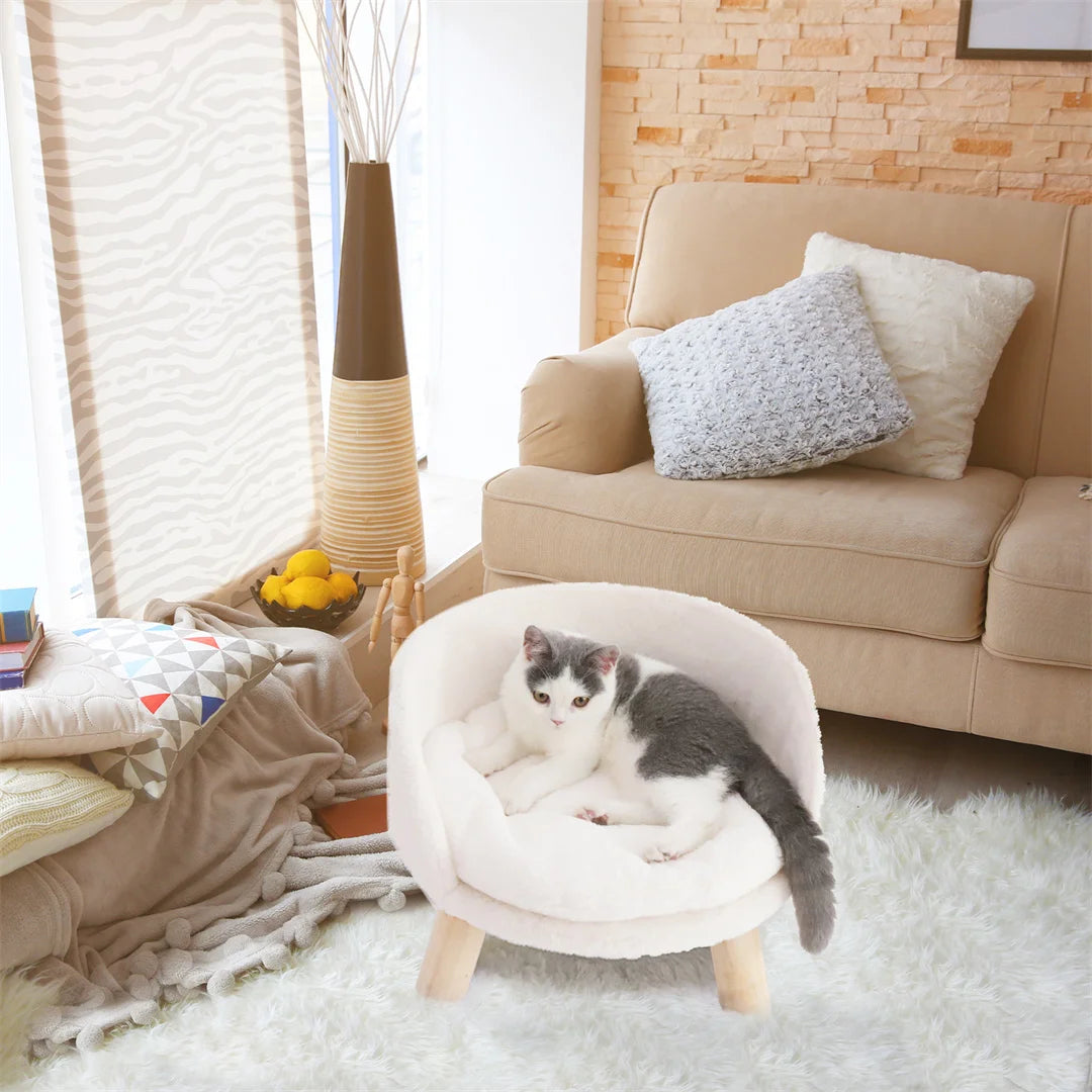 BINGOPAW Plush Cat Bed Nesting Chair With Waterproof Cushion